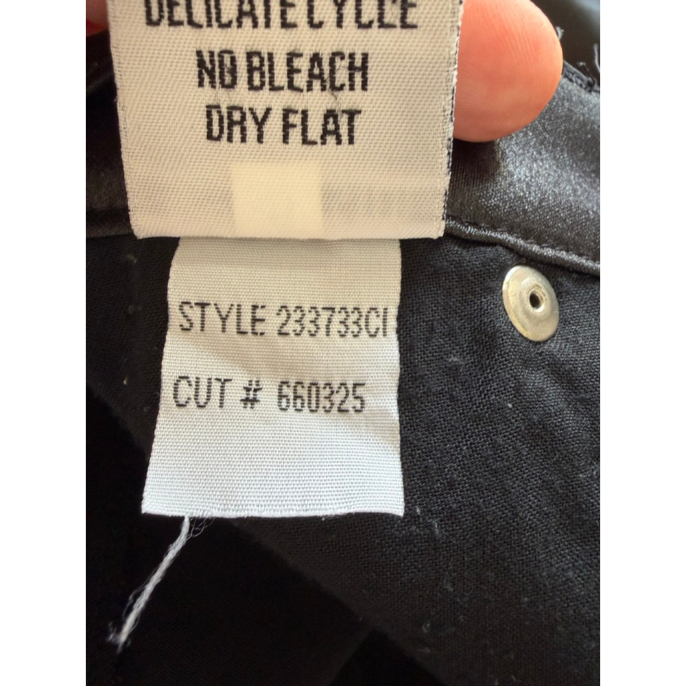 Vintage 90s Y2K l.e.i Wet Look Black Flare Pants Sz 27/28 Jr 7 - Picture 7 of 8